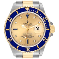 Rolex Submariner Steel Yellow Gold Serti Dial Mens Watch 16613