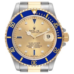 Rolex Submariner Steel Yellow Gold Serti Dial Mens Watch 16613