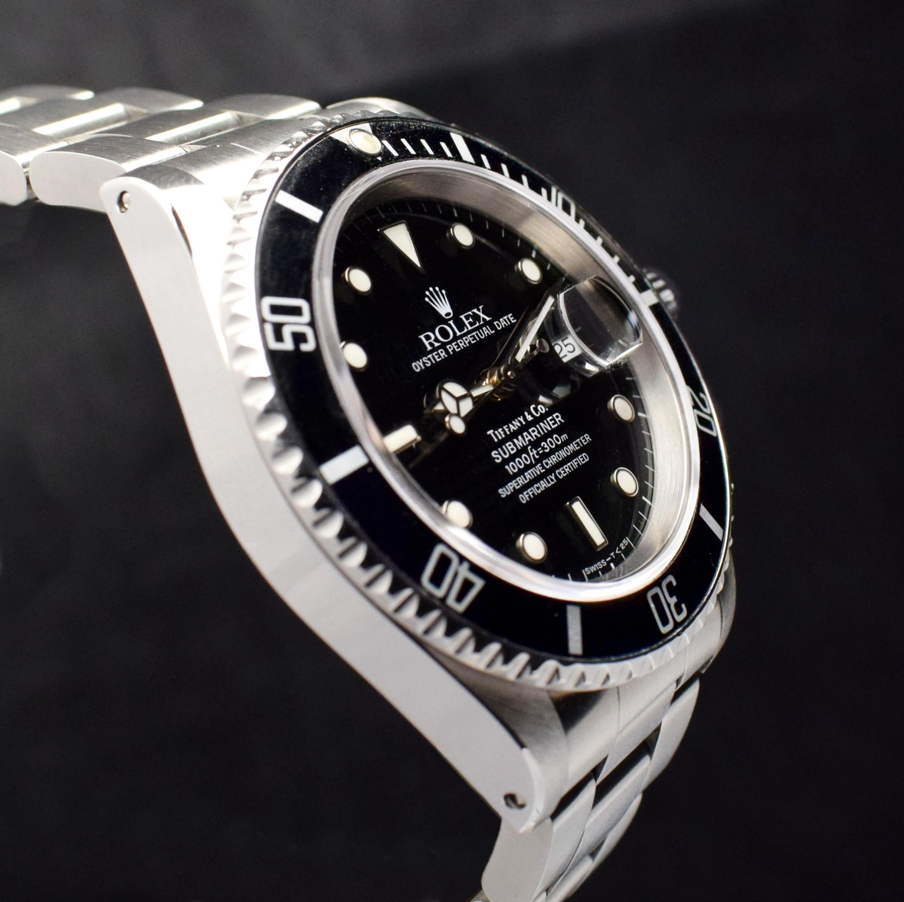 Montre automatique Rolex Submariner Tiffany & Co. 16610 en acier avec boîte en papier, 1991 2