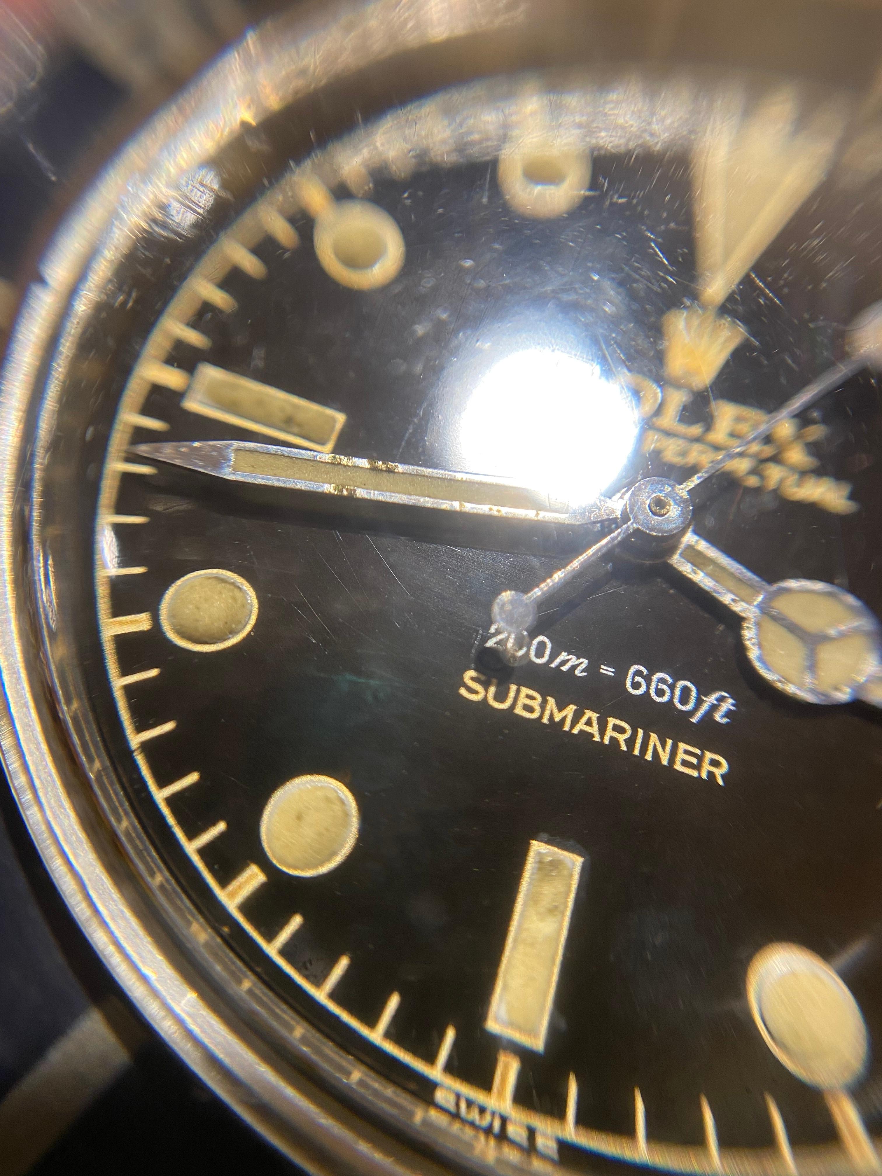 Rolex Submariner Tropical Braun glänzendes vergoldetes Zifferblatt 5512 Stahl Automatikuhr 1960 im Angebot 7