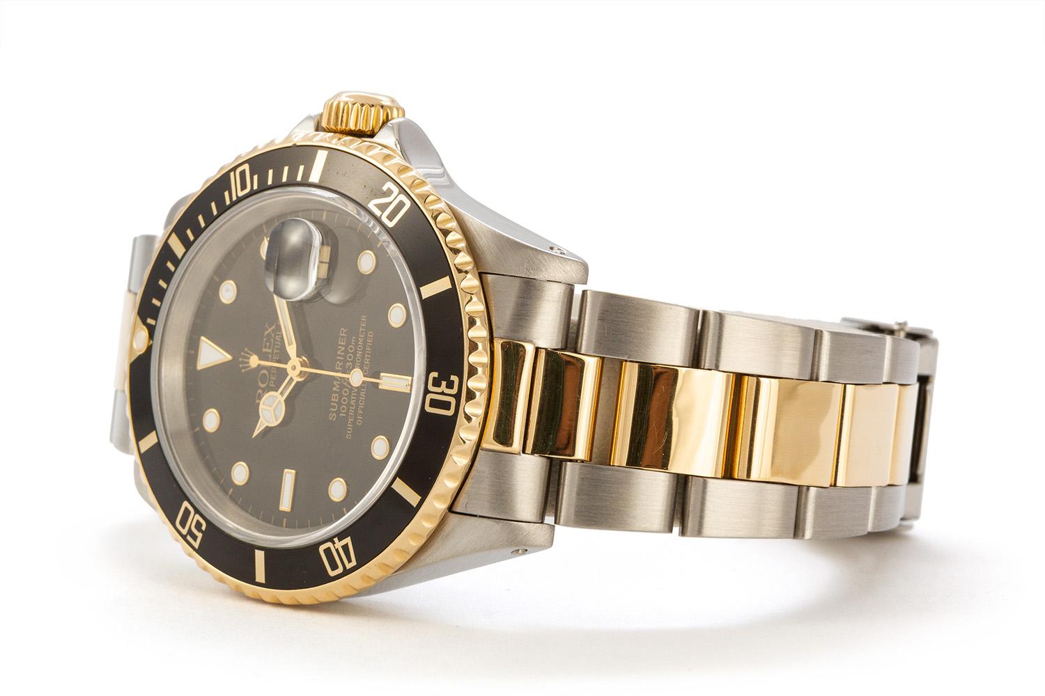 Contemporary Rolex Submariner Two-Tone 18 Karat Yellow Gold and Stainless Steel Watch 16613