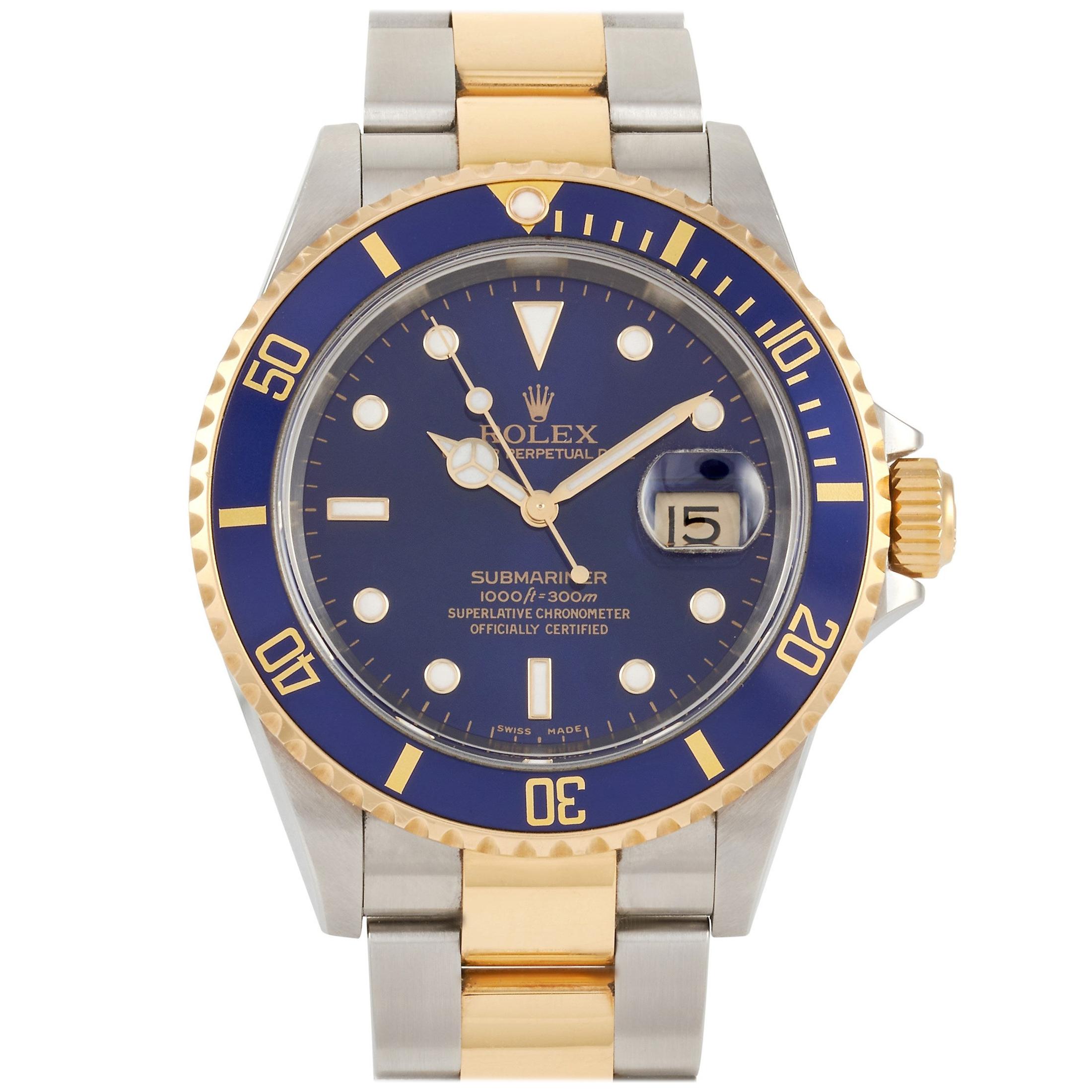 Rolex Submariner Two-Tone Bluesy Automatic Watch 16613
