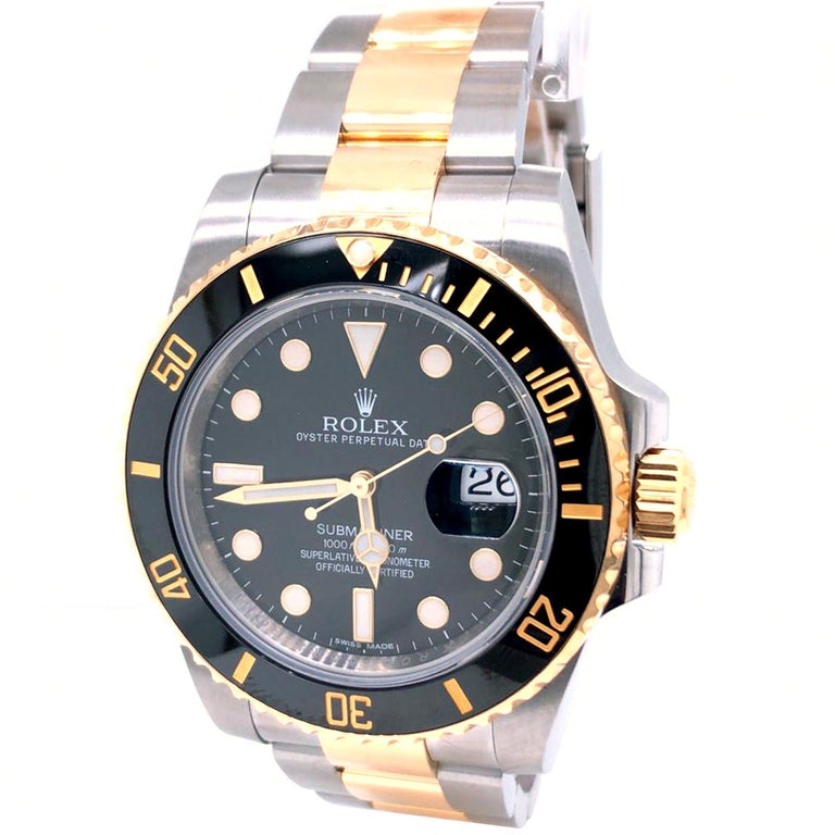 Modernist Rolex Submariner Two-Tone Gold Black Dial Stainless Steel Oyster Watch 116613LN For Sale