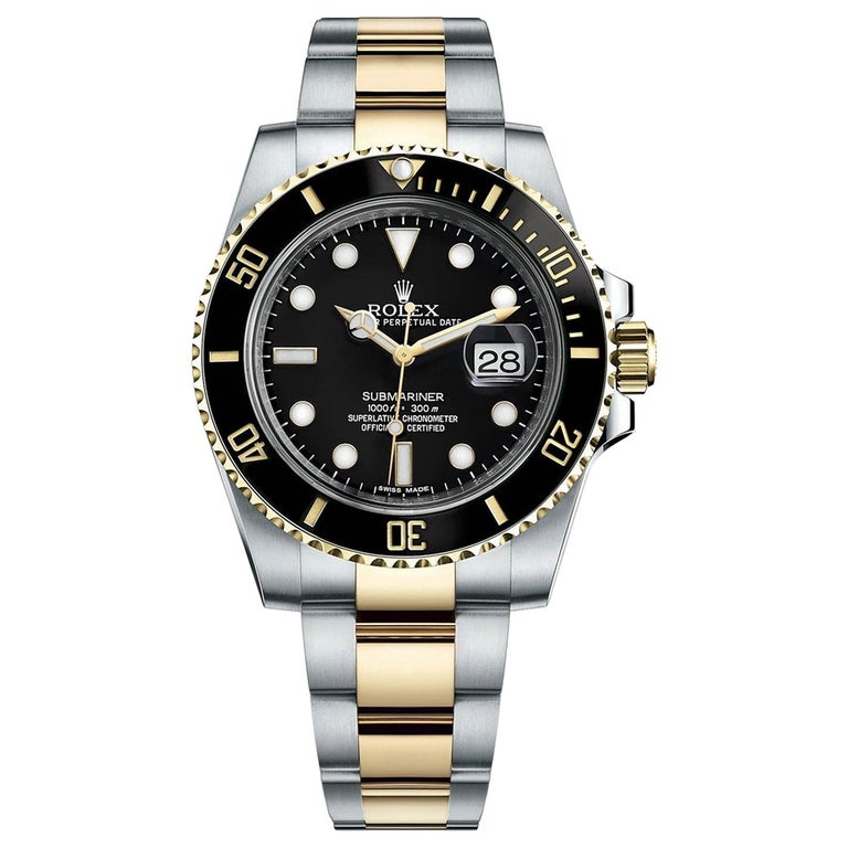 Rolex Submariner Two-Tone Gold Black Dial Stainless Steel Oyster Watch 116613LN For Sale