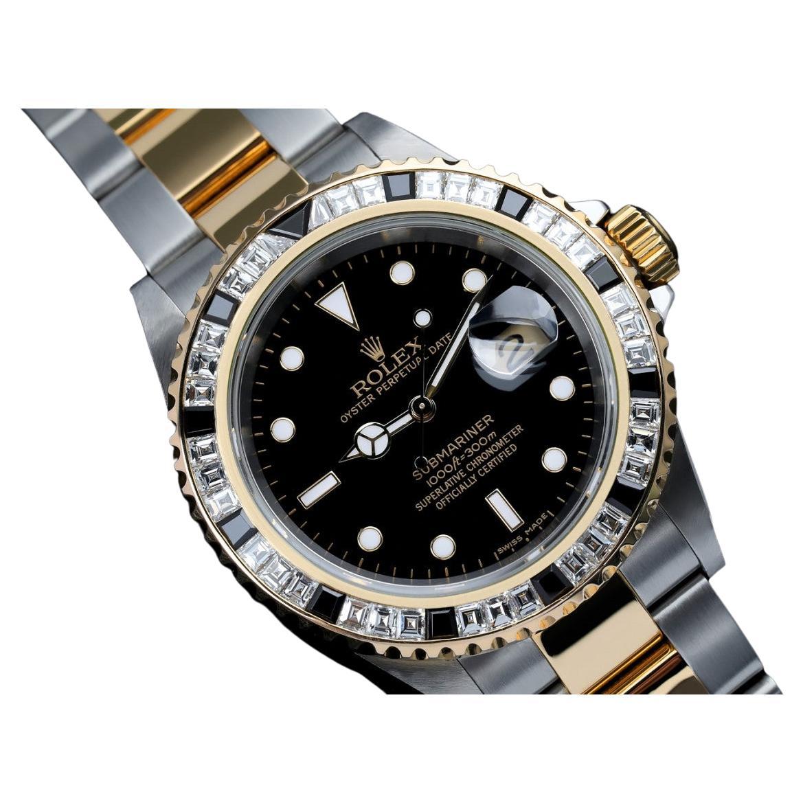 Rolex Submariner Two Tone Watch with Custom Diamond Bezel 16613 For Sale