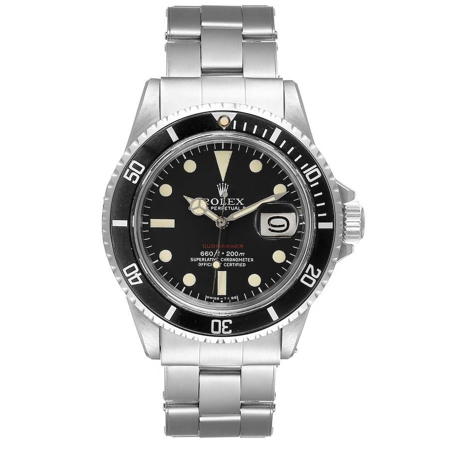 Rolex Submariner Vintage Black Mark V Dial Steel Mens Watch 1680. Official certified chronometer automatic self-winding movement. Rhodium-plated, oeil-de-perdrix decoration, straight-line lever escapement, monometallic balance adjusted to