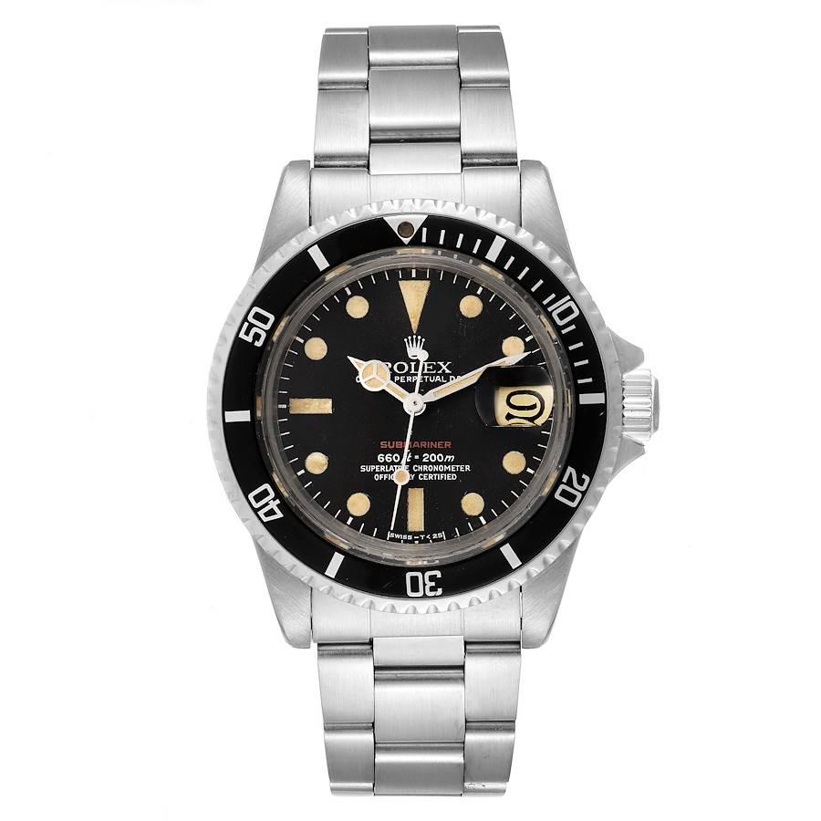 Rolex Submariner Vintage Black Mark V Dial Steel Mens Watch 1680. Official certified chronometer automatic self-winding movement. Rhodium-plated, oeil-de-perdrix decoration, straight-line lever escapement, monometallic balance adjusted to