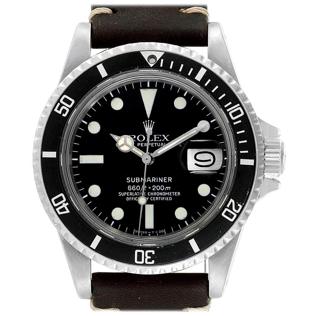 Rolex Submariner Vintage Brown Strap Steel Men's Watch 1680 For Sale at