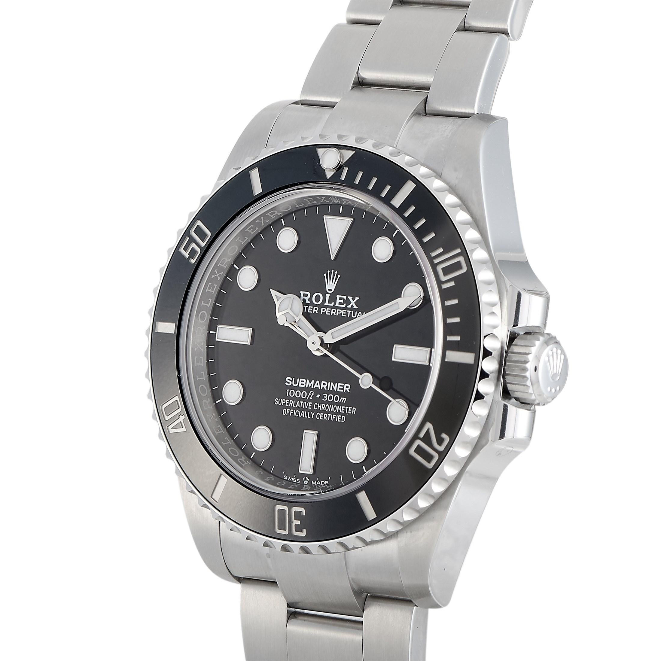 The Rolex Submariner, reference number 124060-0001, is a member of the superb “Submariner” collection.

The watch comes with a 41 mm stainless steel Oyster case that features a screw-down crown with Triplock triple waterproofness system. The case