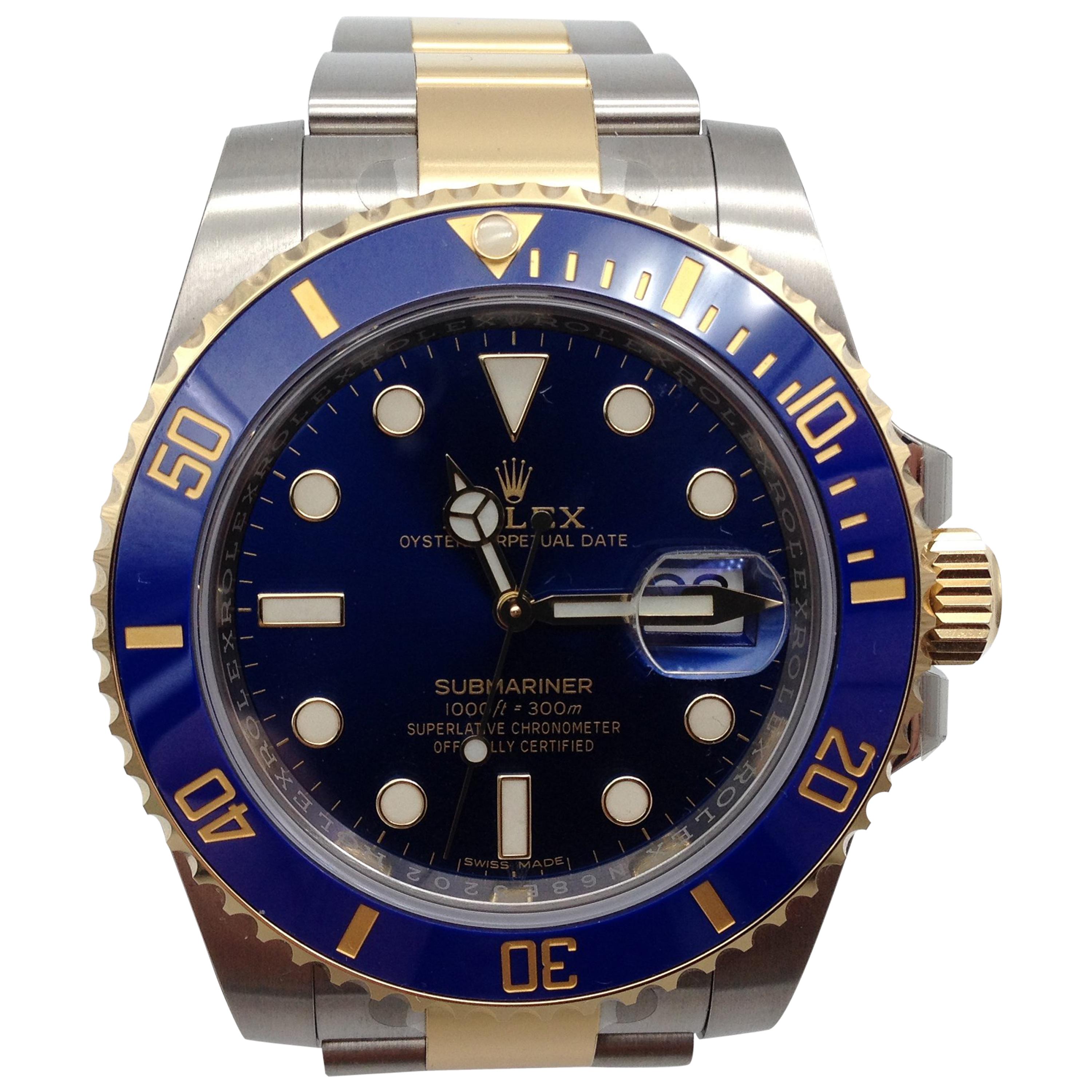 Rolex Submariner Watch Steel and Gold Reference 116613 New with Box and Papers