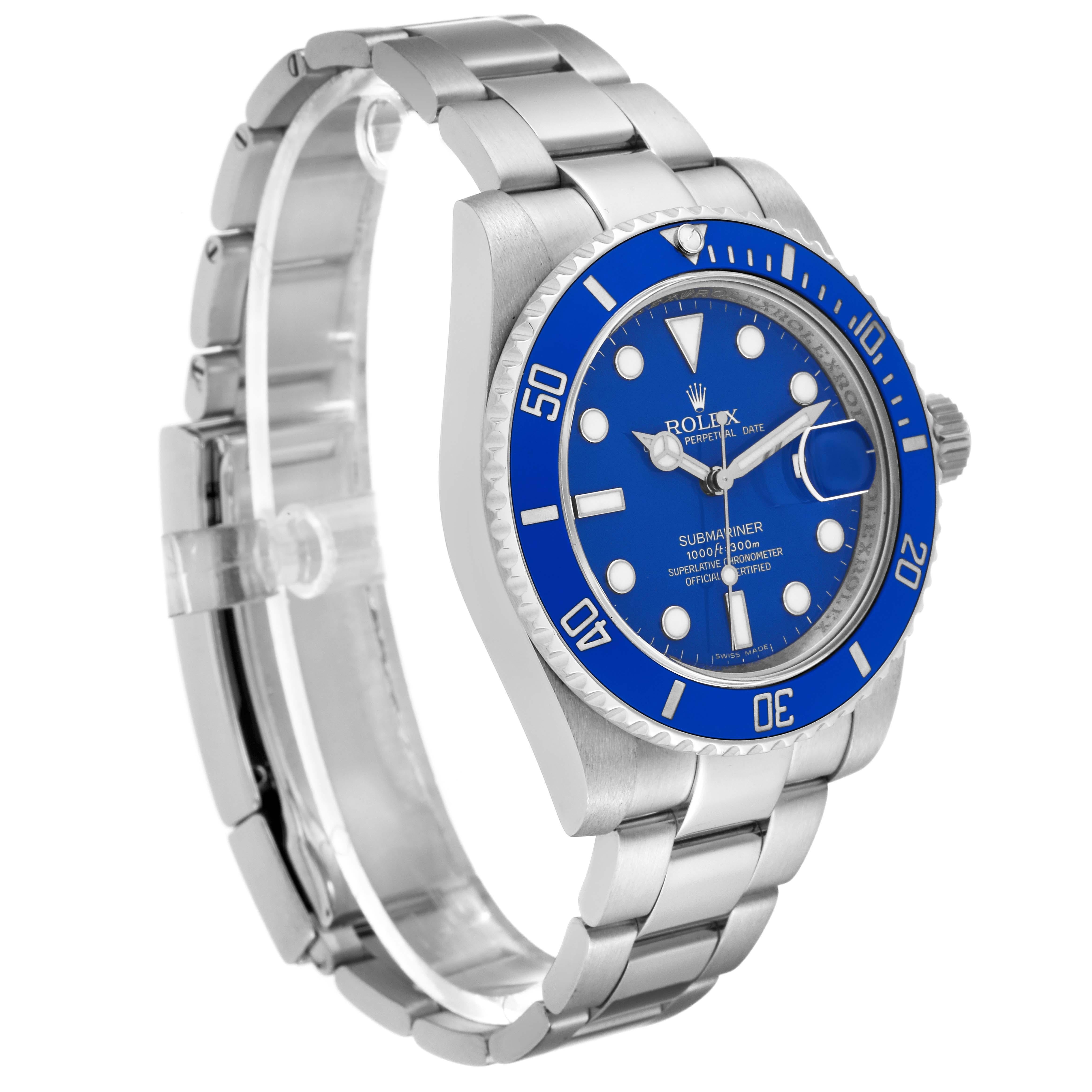 Rolex Submariner White Gold Blue Dial Ceramic Bezel Mens Watch 116619 In Excellent Condition In Atlanta, GA