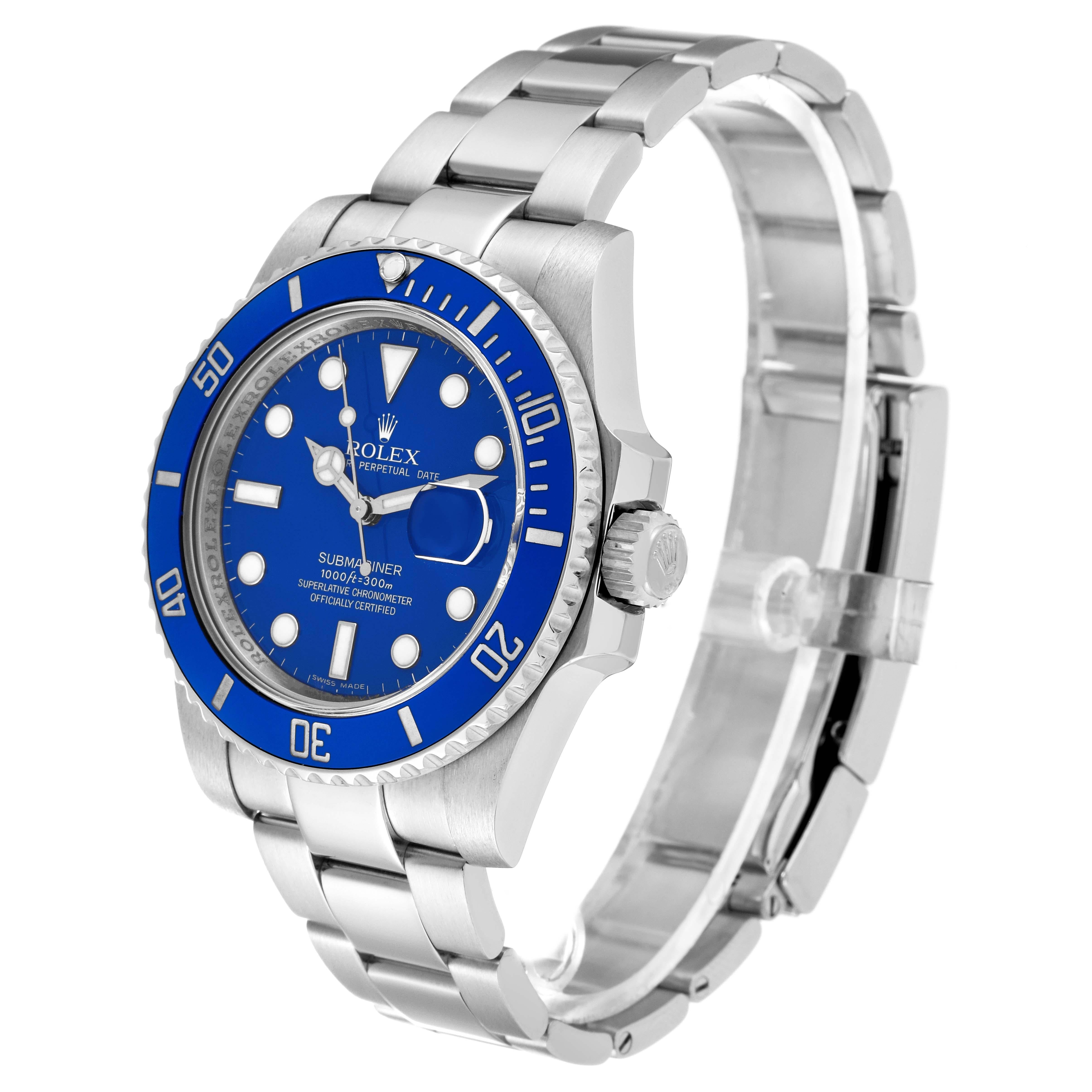 Men's Rolex Submariner White Gold Blue Dial Ceramic Bezel Mens Watch 116619