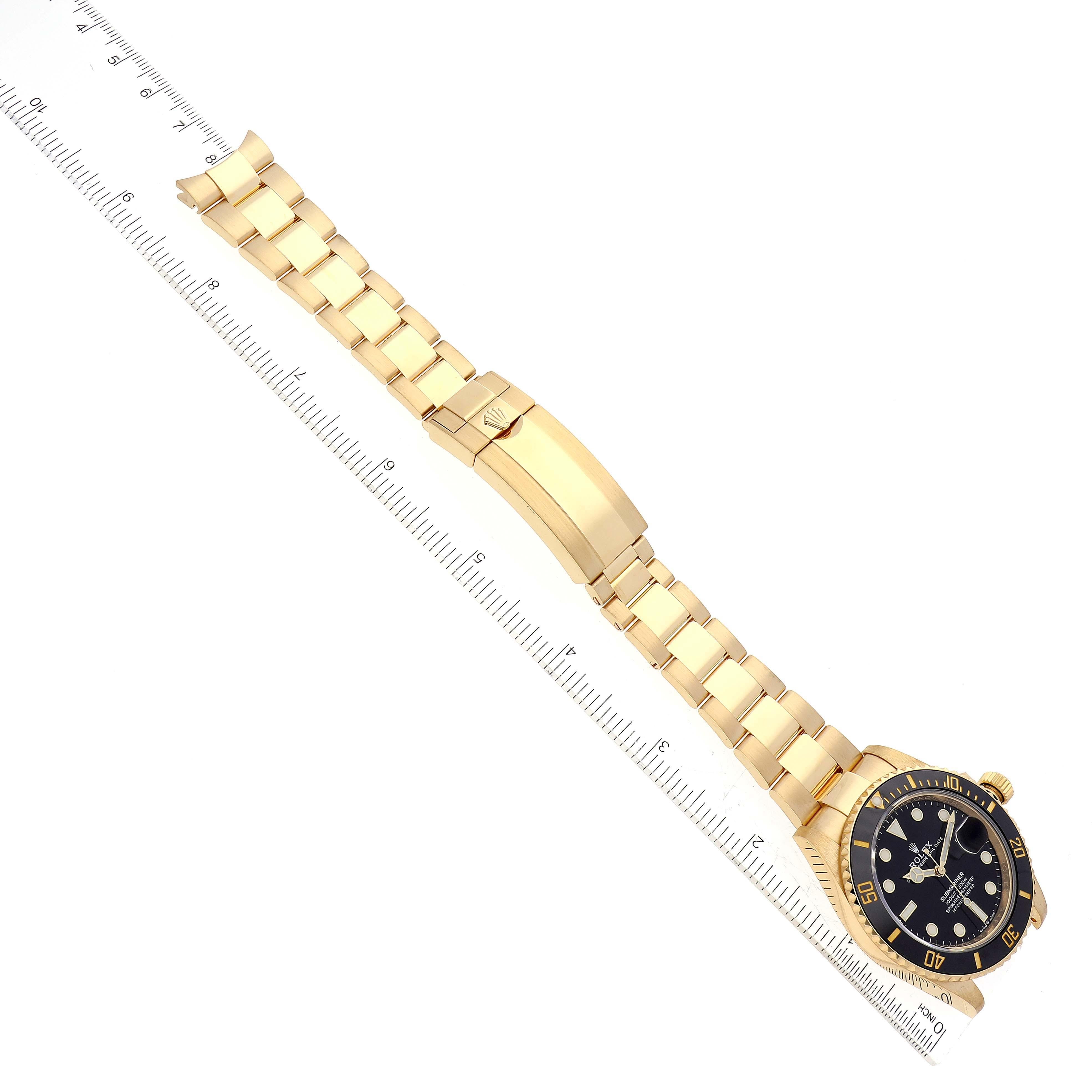 Rolex Submariner Yellow Gold Black Dial Bezel Mens Watch 126618 Box Card en vente 8