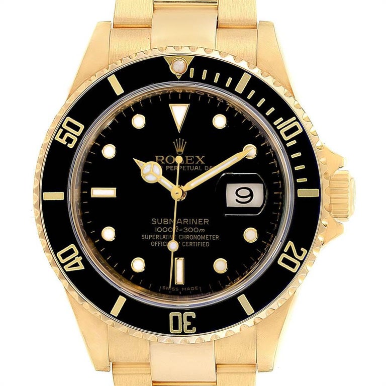 Rolex Submariner Yellow Gold Black Dial Bezel Men's Watch ...