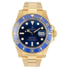Rolex Submariner Yellow Gold Blue Ceramic Bezel Wrist Watch 116618LB