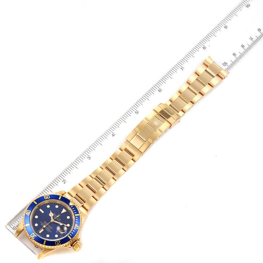 Rolex Submariner Yellow Gold Blue Dial Mens Watch 16618 Box Papers 6