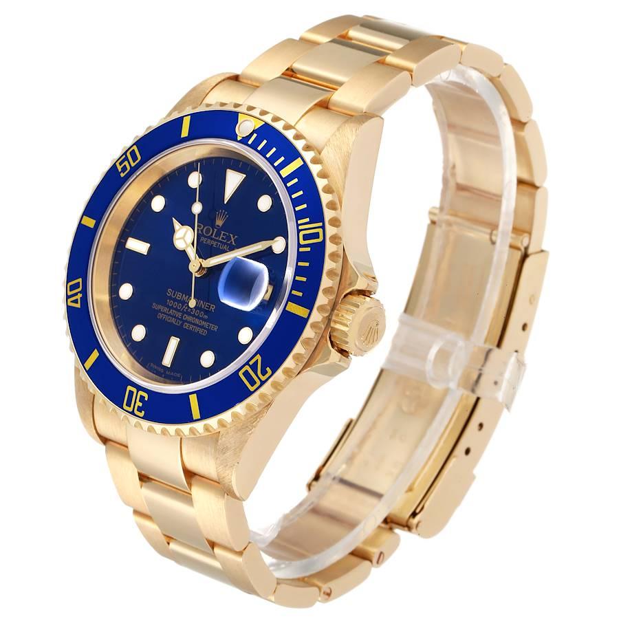 Men's Rolex Submariner Yellow Gold Blue Dial Mens Watch 16618 Box Papers