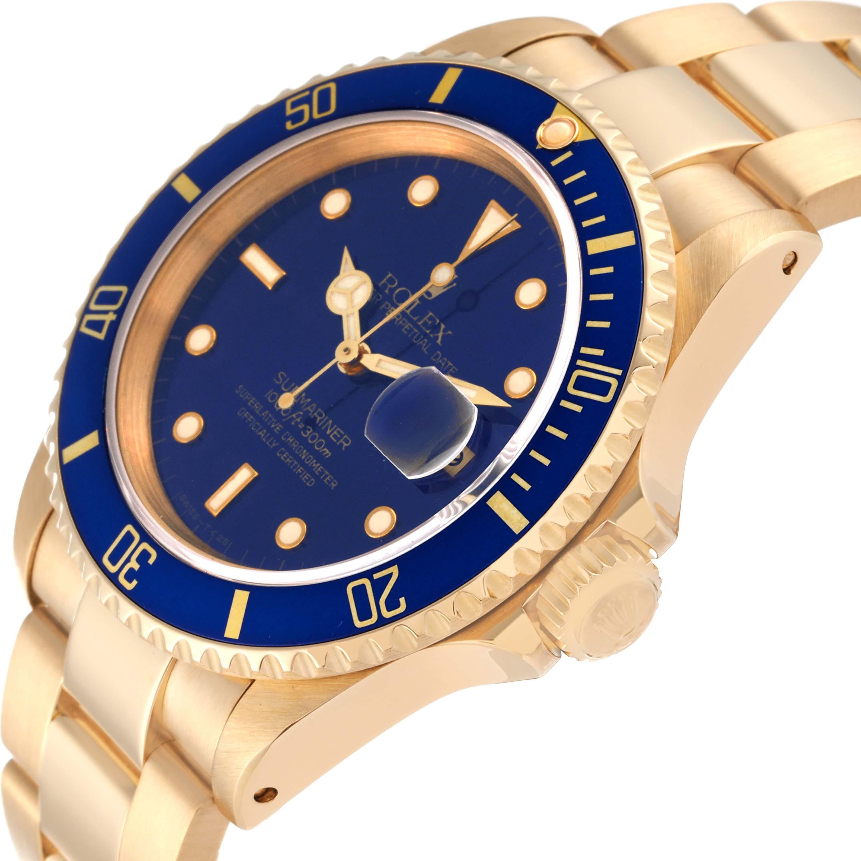Rolex Submariner Yellow Gold Blue Dial 40mm Mens Watch 16618 For Sale 6