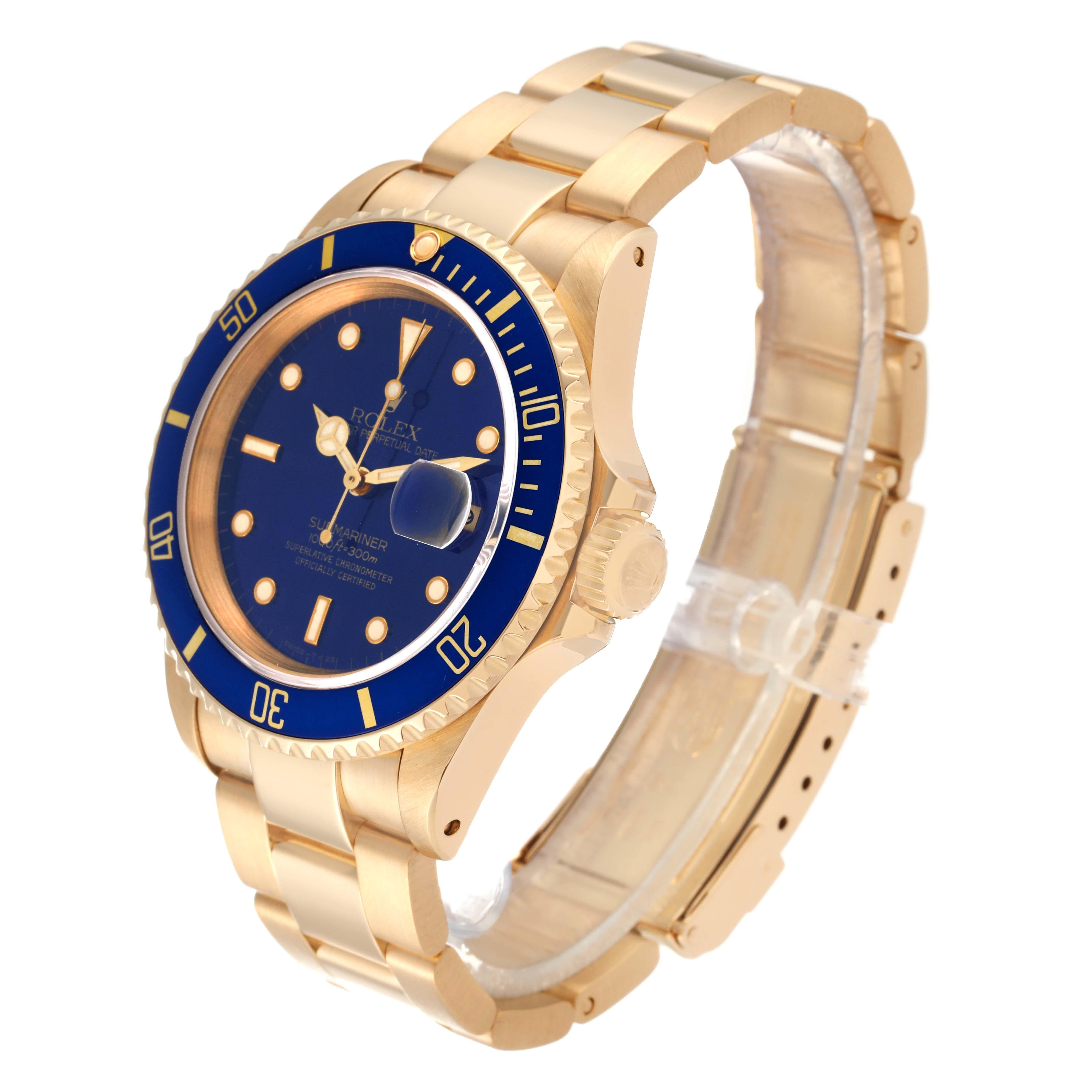 Rolex Submariner Yellow Gold Blue Dial 40mm Mens Watch 16618 For Sale 7