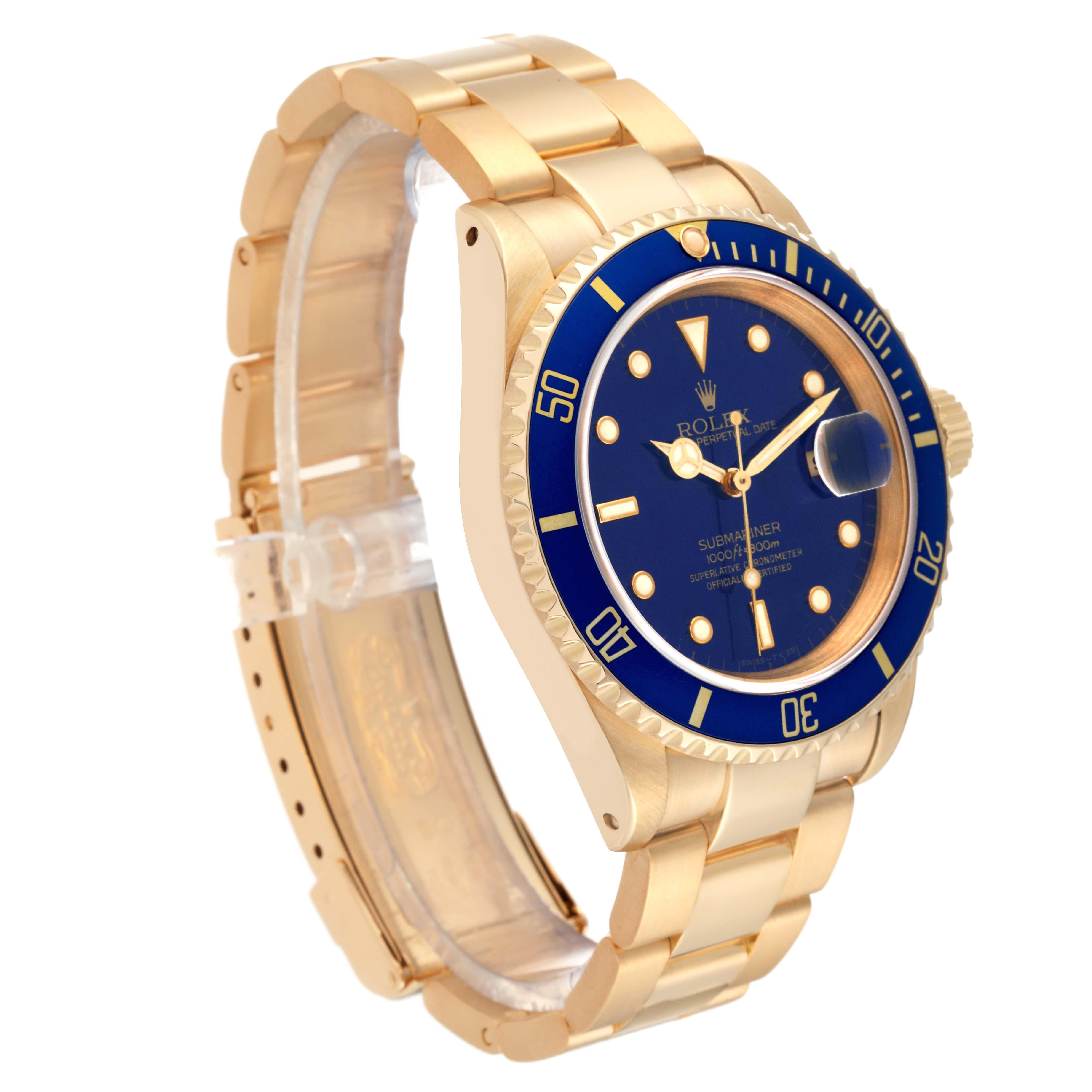 Rolex Submariner Yellow Gold Blue Dial 40mm Mens Watch 16618 For Sale 1