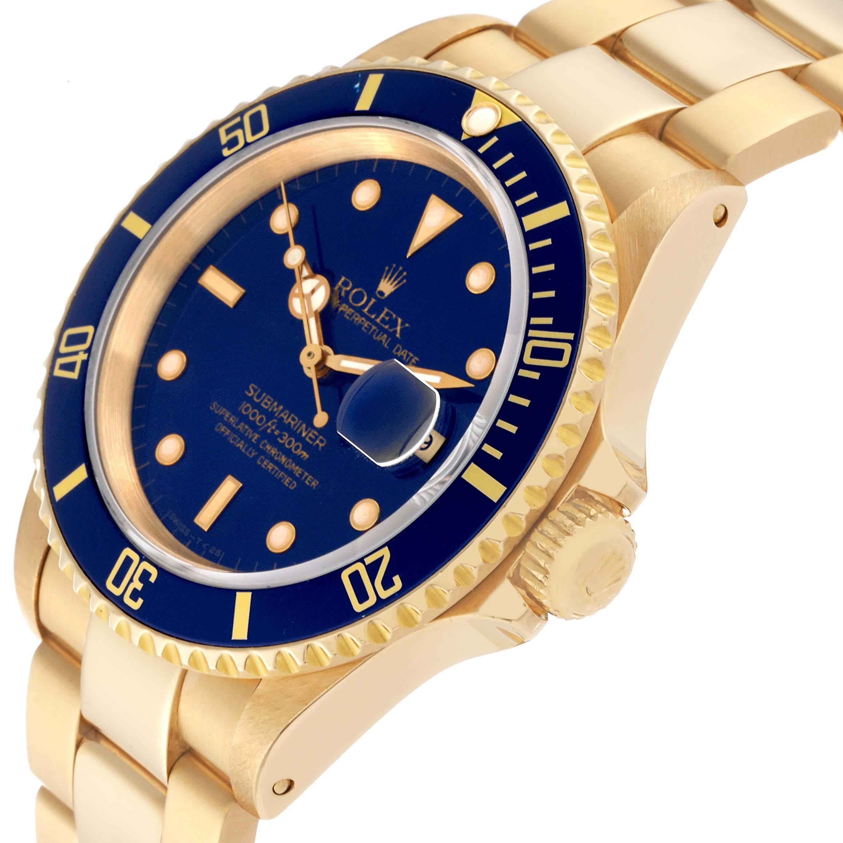 Rolex Submariner Yellow Gold Blue Dial 40mm Mens Watch 16618 1