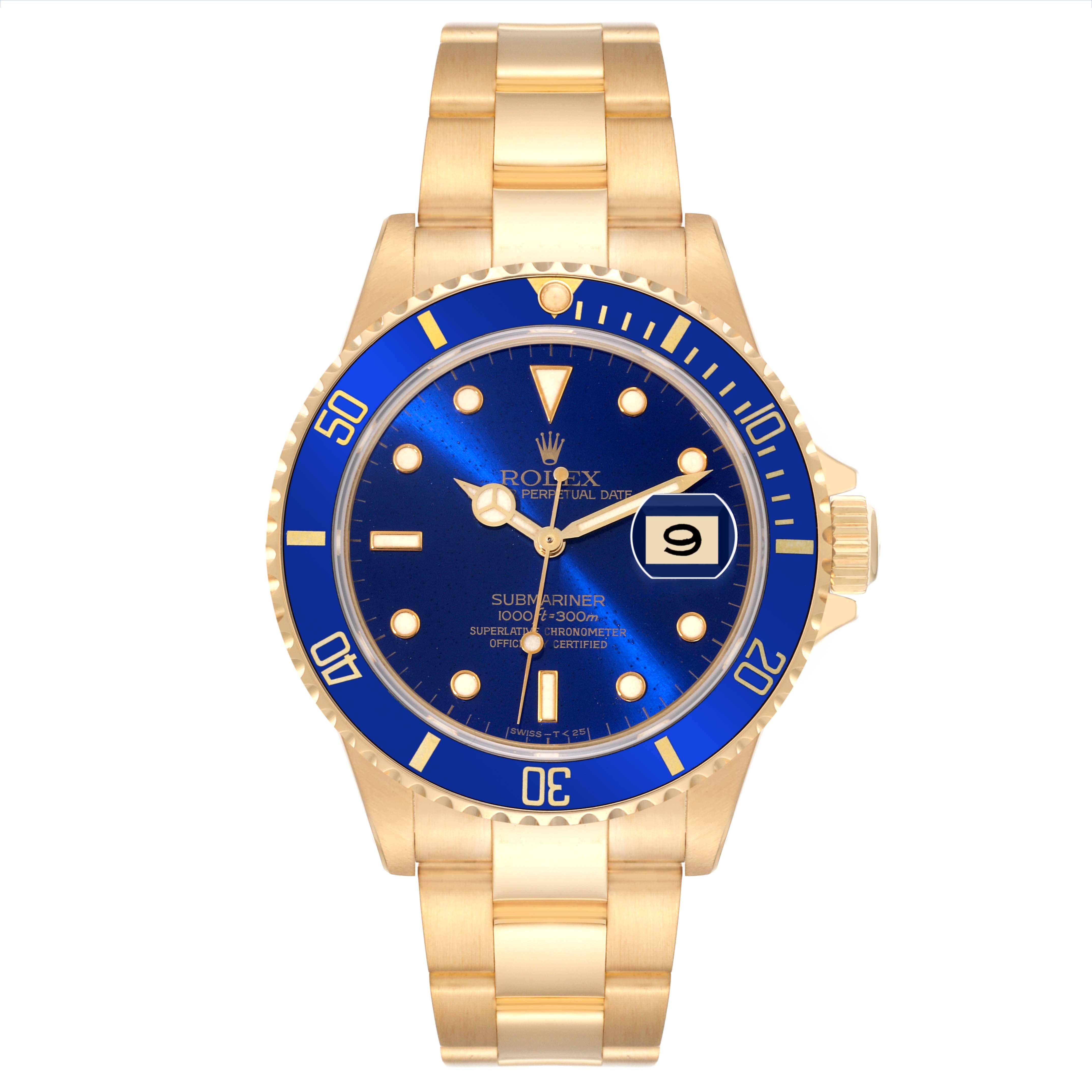 Rolex Submariner Yellow Gold Blue Dial 40mm Mens Watch 16618 For Sale 5