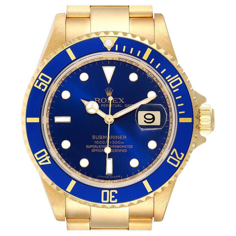 Rolex Submariner Yellow Gold Blue Dial Mens Watch 16618