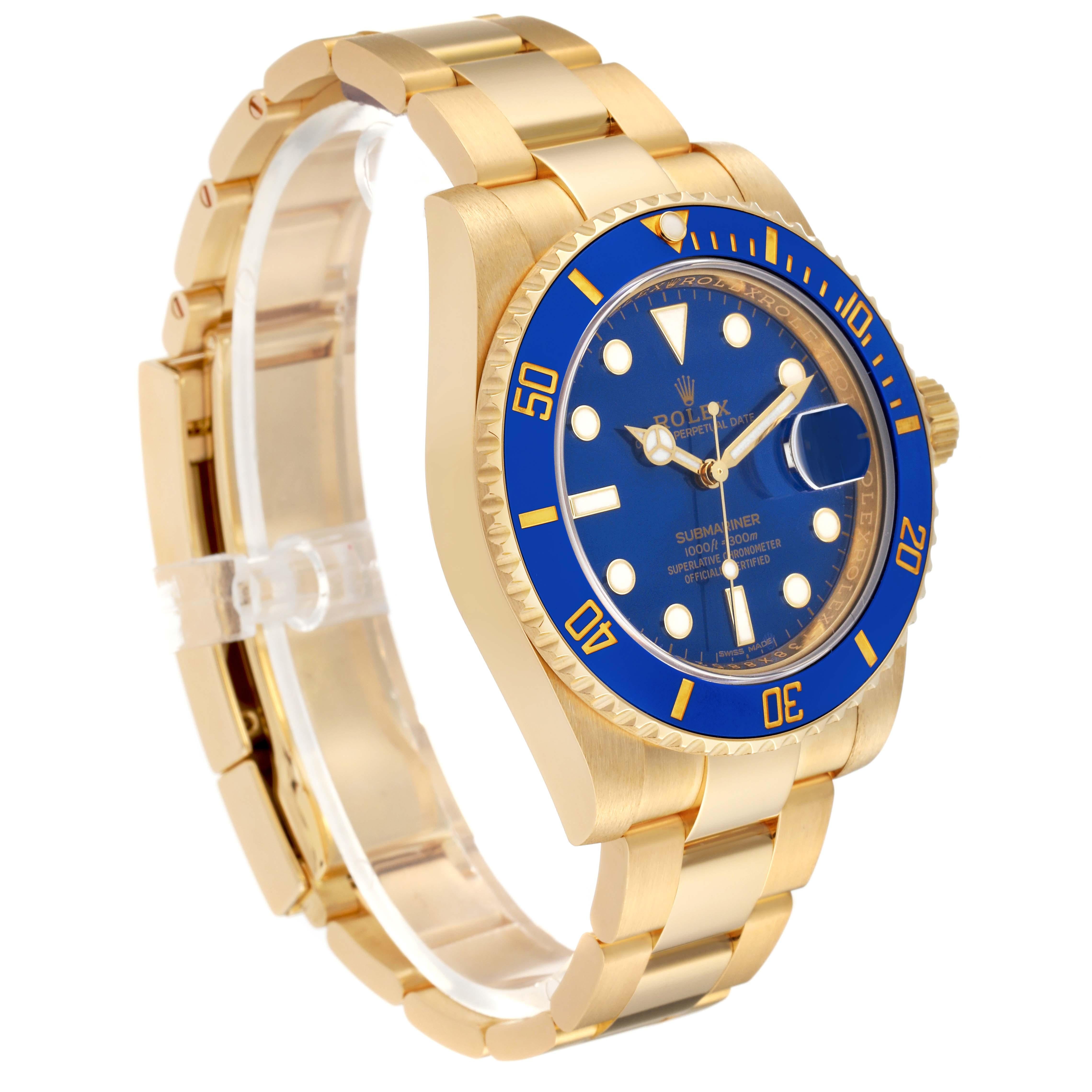 Rolex Submariner Yellow Gold Blue Dial Ceramic Bezel Mens Watch 116618 Box Card For Sale 1