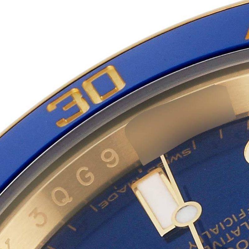 Rolex Submariner Yellow Gold Blue Dial Ceramic Bezel Mens Watch 116618 Box Card In Excellent Condition In Atlanta, GA