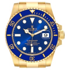 Rolex Submariner Gelbgold Blaues Zifferblatt Keramik-Lünette Herrenuhr 116618 Box Card