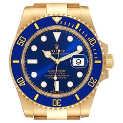 Rolex Submariner Yellow Gold Blue Dial Ceramic Bezel Mens Watch 116618 Box Card