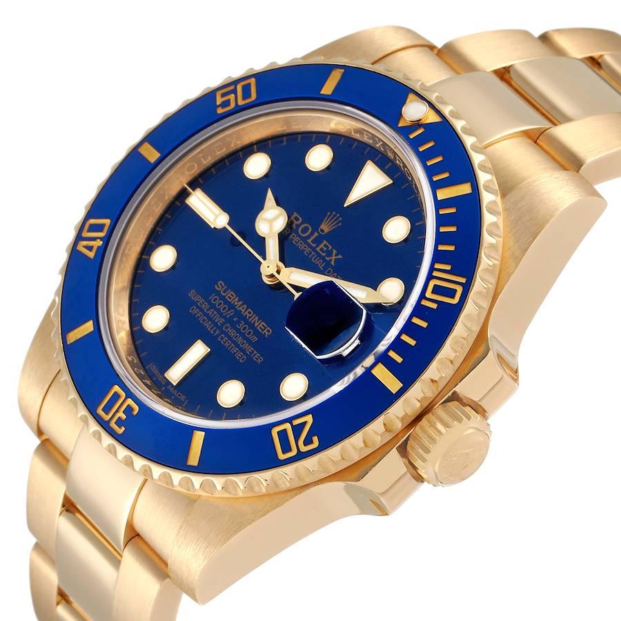 Rolex Submariner Yellow Gold Blue Dial Ceramic Bezel Mens Watch 116618 Excellent état - En vente à Atlanta, GA