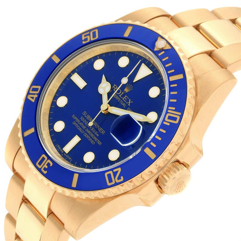 Rolex Submariner Yellow Gold Blue Dial Ceramic Bezel Men's Watch 116618 In Good Condition For Sale In Atlanta, GA