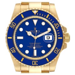 Rolex Submariner Yellow Gold Blue Dial Ceramic Bezel Mens Watch 116618