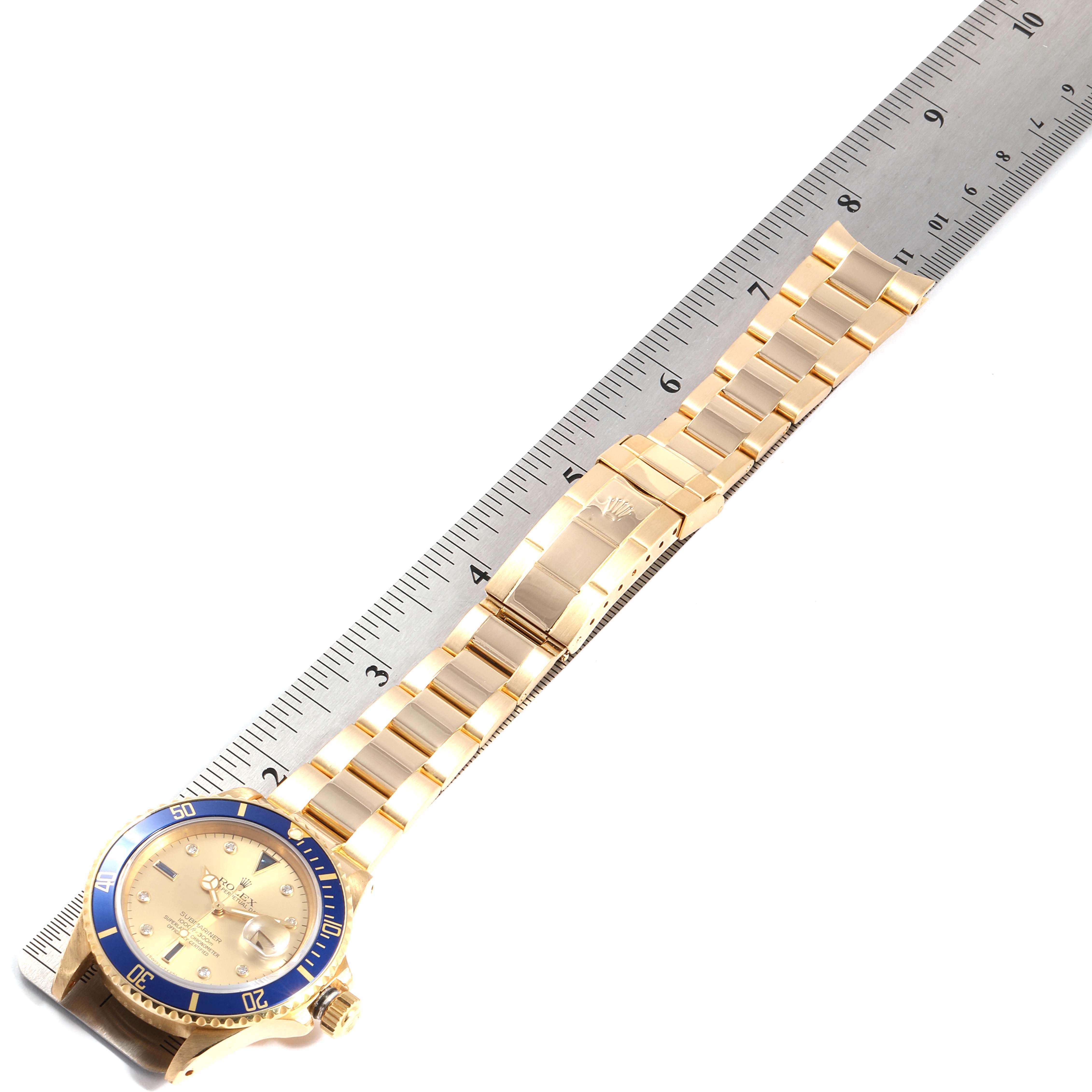 Rolex Submariner Yellow Gold Diamond Sapphire Serti Dial Watch 16808 4