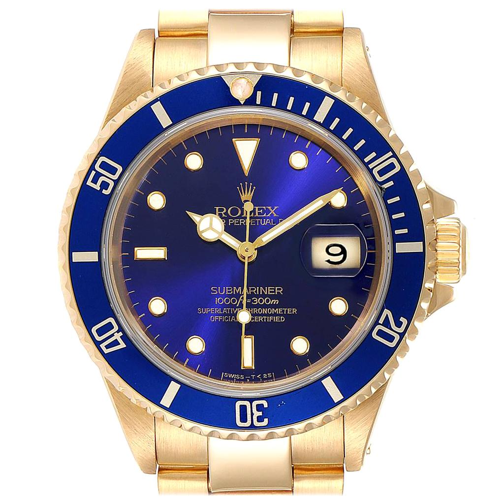 Rolex Submariner Yellow Gold Purple Dial Men's Watch 16618 For Sale