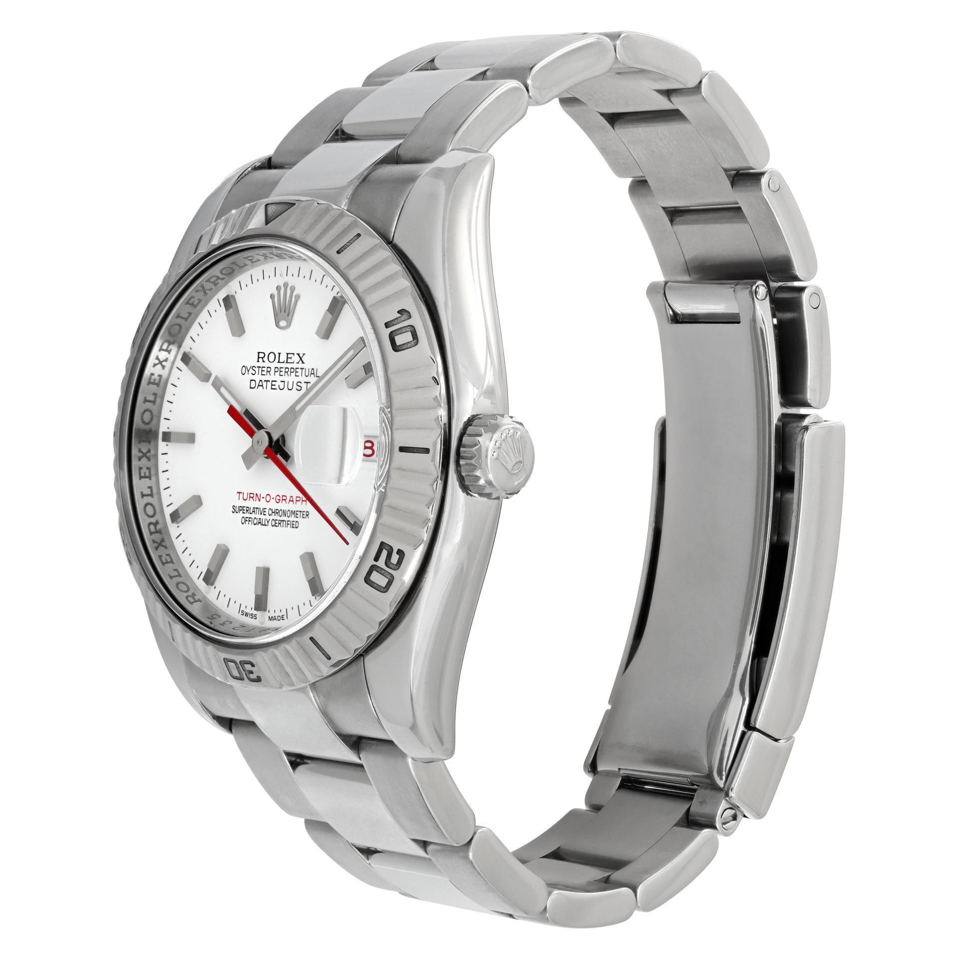 Rolex Datejust Thunderbird Turn-O-Graph in stainless steel with 18k white gold bezel. Auto w/ sweep seconds and date. 36 mm case size. Circa 2007. ** Bank wire only at this price ** Ref 116264. Circa 2007. Fine Pre-owned Rolex Watch.

 Certified