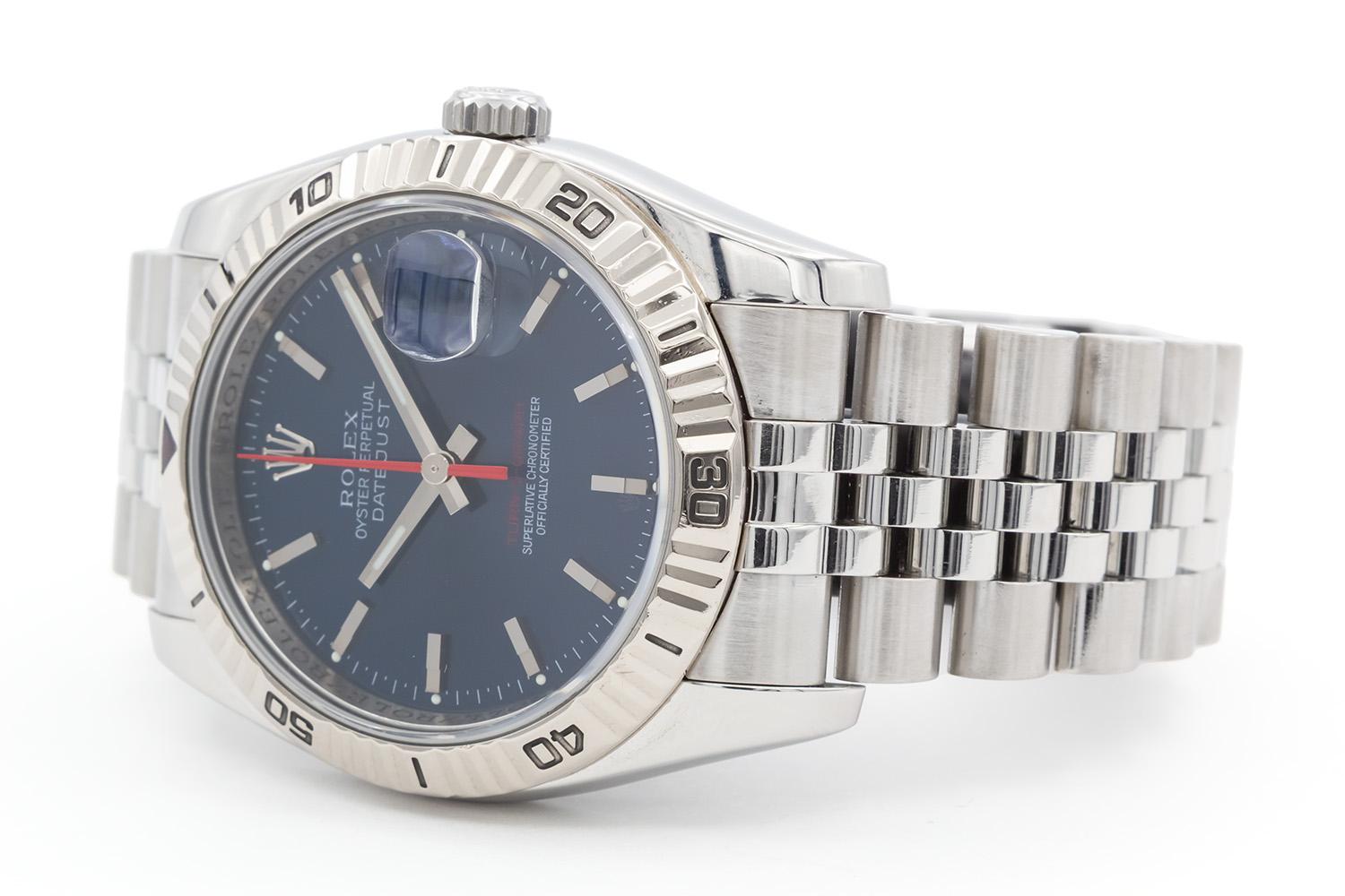 Contemporary Rolex Thunderbird Turn-O-Graph Datejust Blue Dial Stainless Steel 116264 B&P