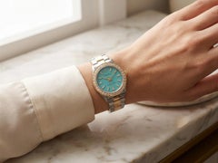 Rolex Tiffany & Co Blue Dial 14K Gold Steel Diamond Bezel Ladies Watch Rare