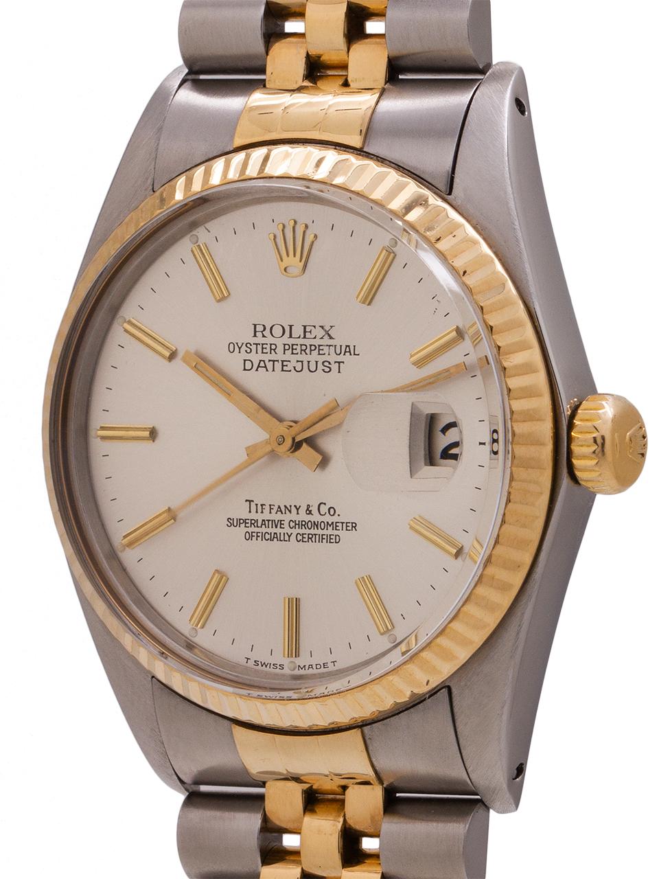Rolex Tiffany & Co. yellow gold Stainless Steel self winding wristwatch, c1980  In Excellent Condition For Sale In West Hollywood, CA