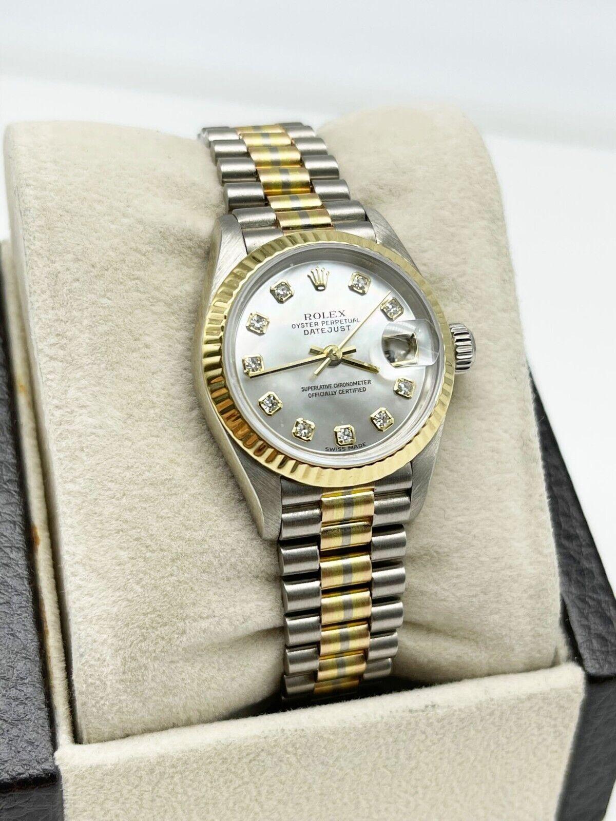 Rolex Tridor Ladies President 79179 MOP Diamant-Zifferblatt 18K Gold Gelb Rose Weiß im Zustand „Hervorragend“ in San Diego, CA