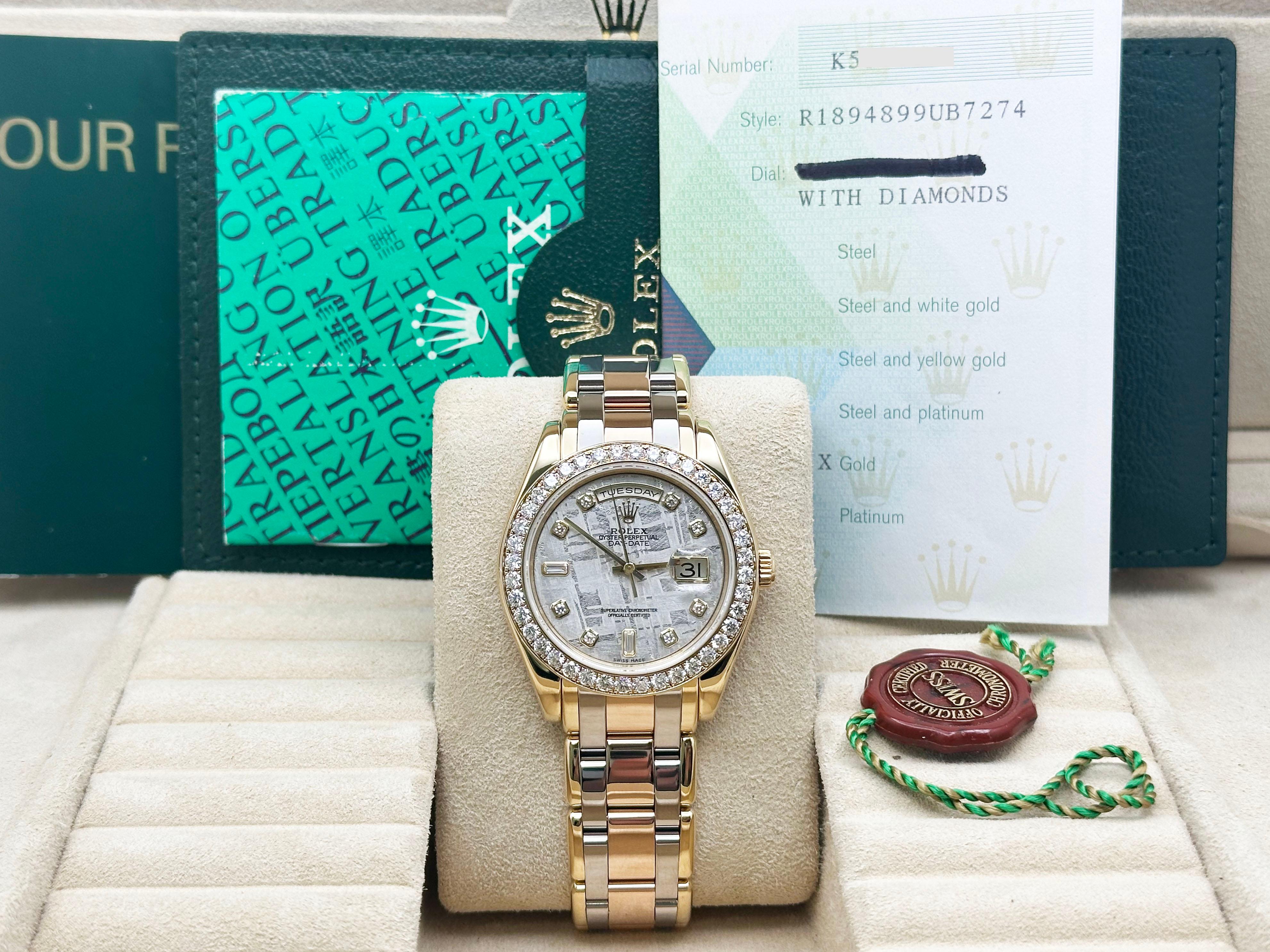 Rolex Tridor Masterpiece 18948 Meteorite Diamond Dial Bezel 18K Gold Box Paper in vendita 6