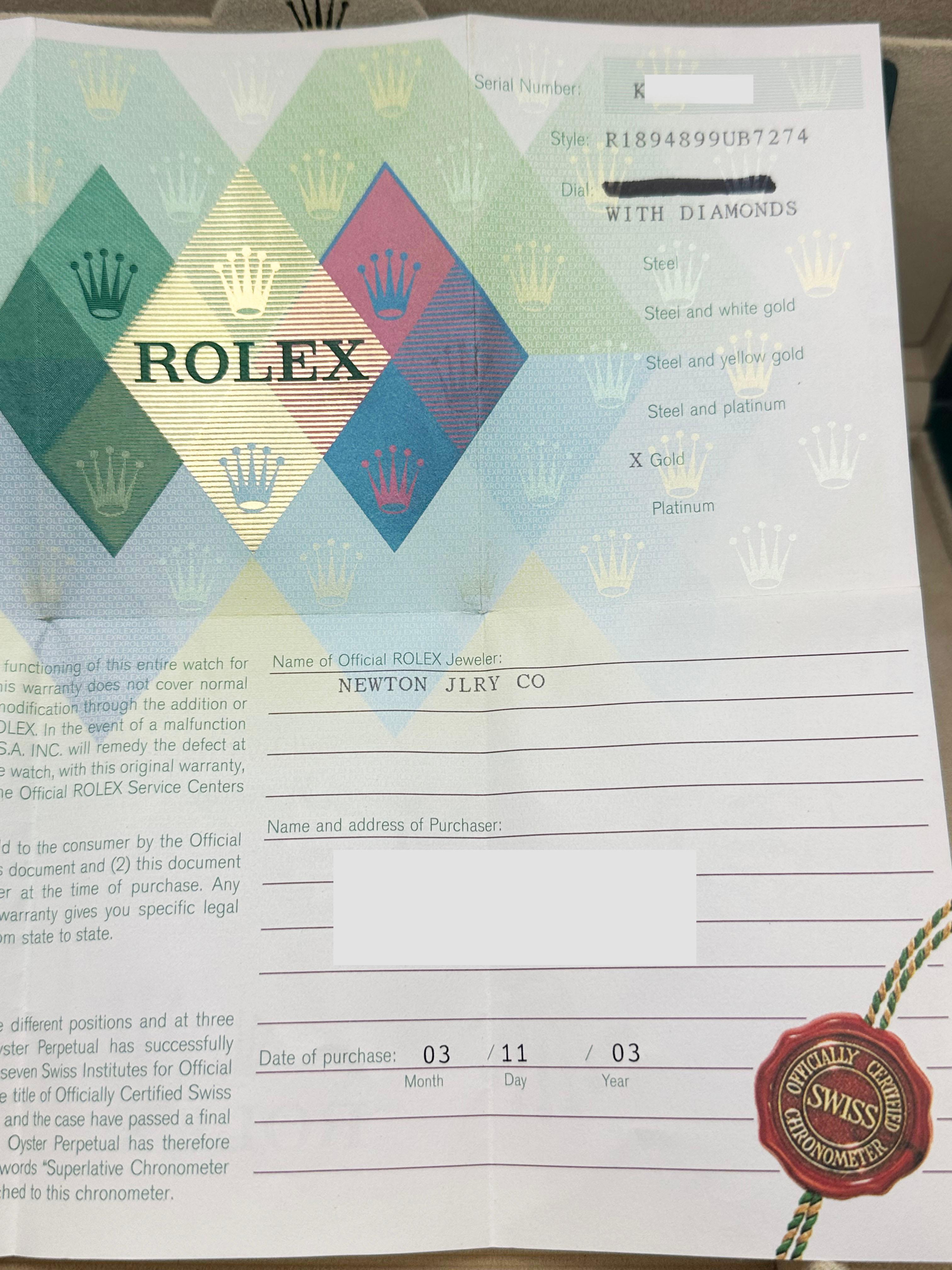 Rolex Tridor Masterpiece 18948 Meteorite Diamond Dial Bezel 18K Gold Box Paper in vendita 8