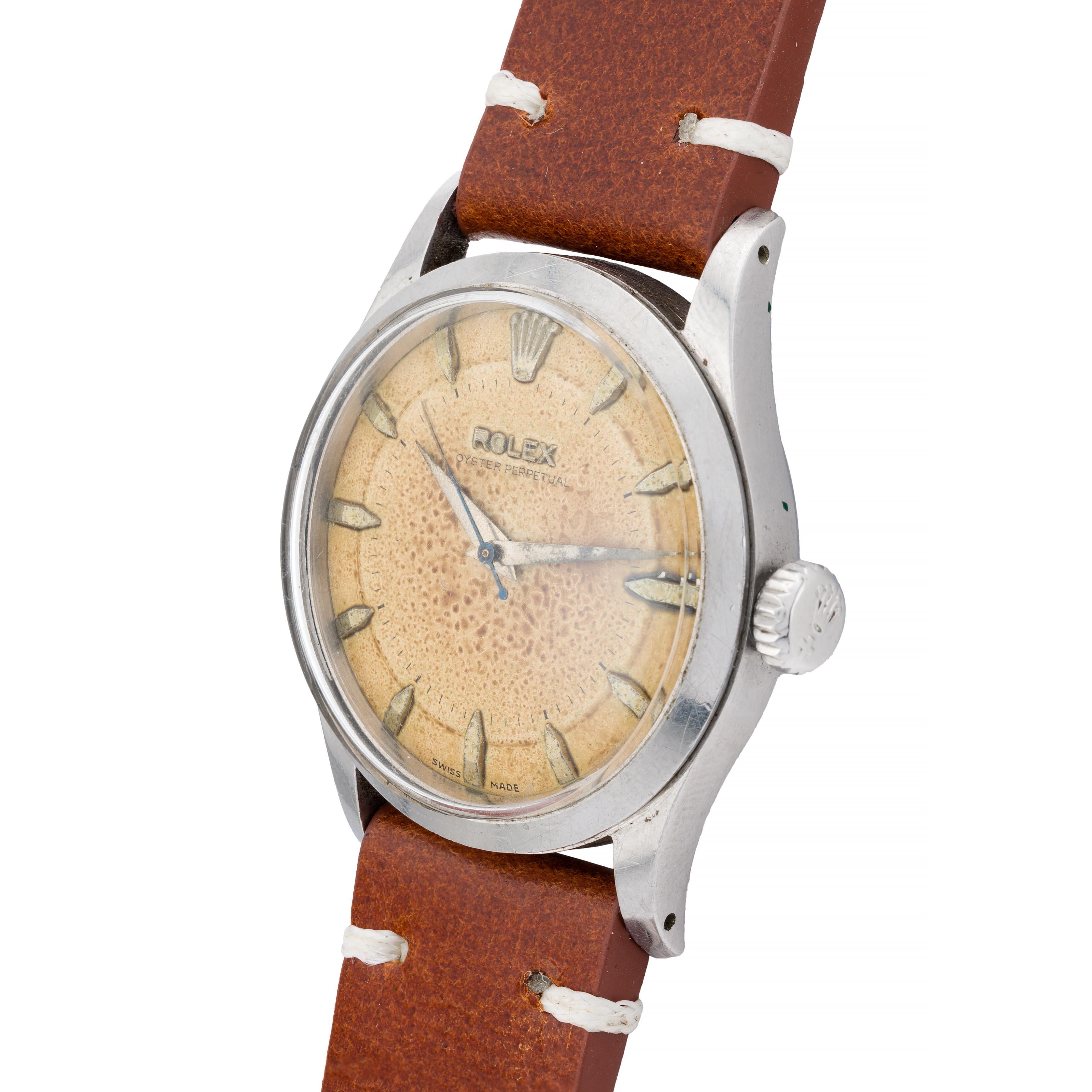 Moderne Rolex Tropical Patina Vintage Oyster Perpetual Ref 6332 Stepped Dial en vente