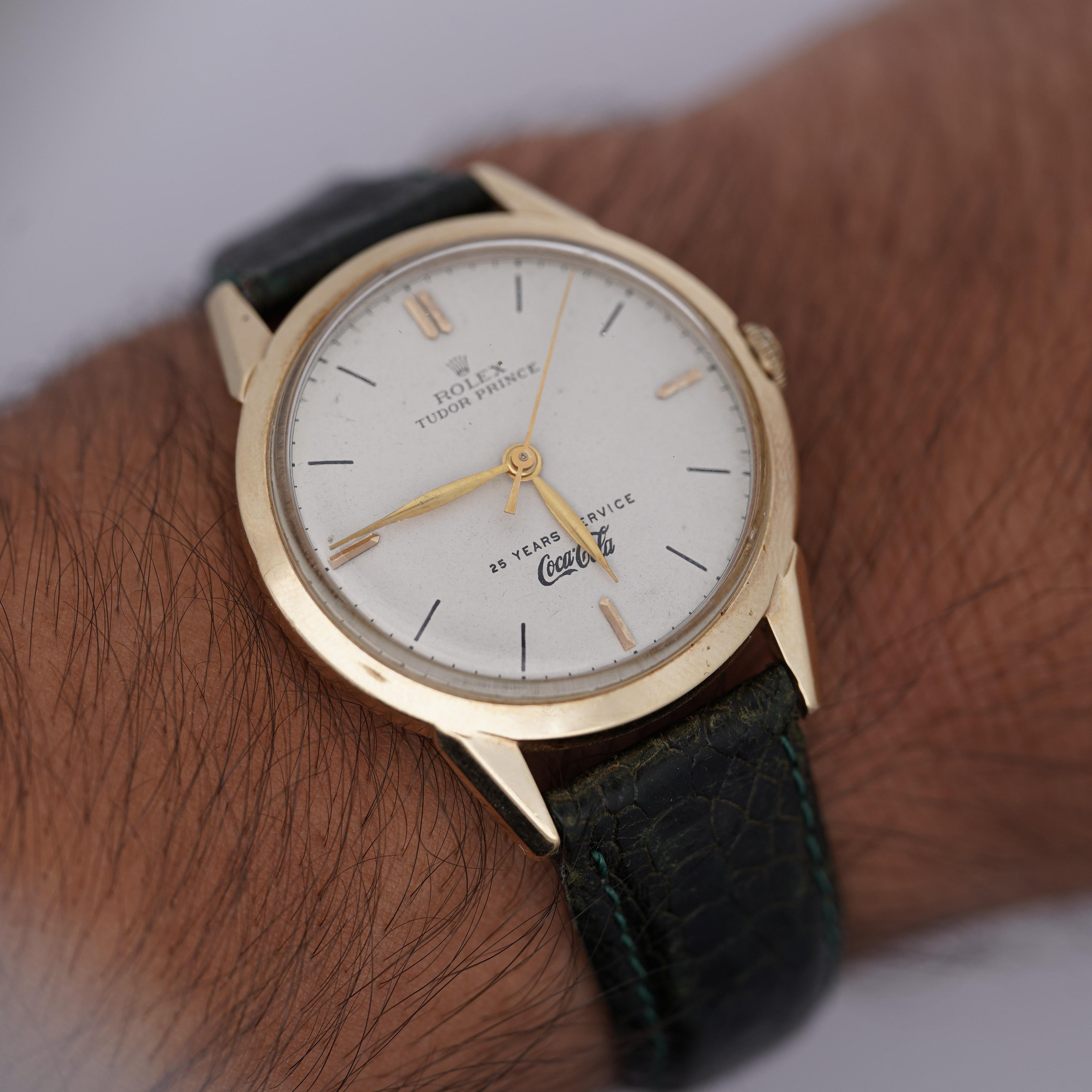 Reloj Rolex Tudor Prince 35 mm Coca Cola 25 años de servicio Oro de 14 quilates en Bueno estado para la venta en Miami, FL