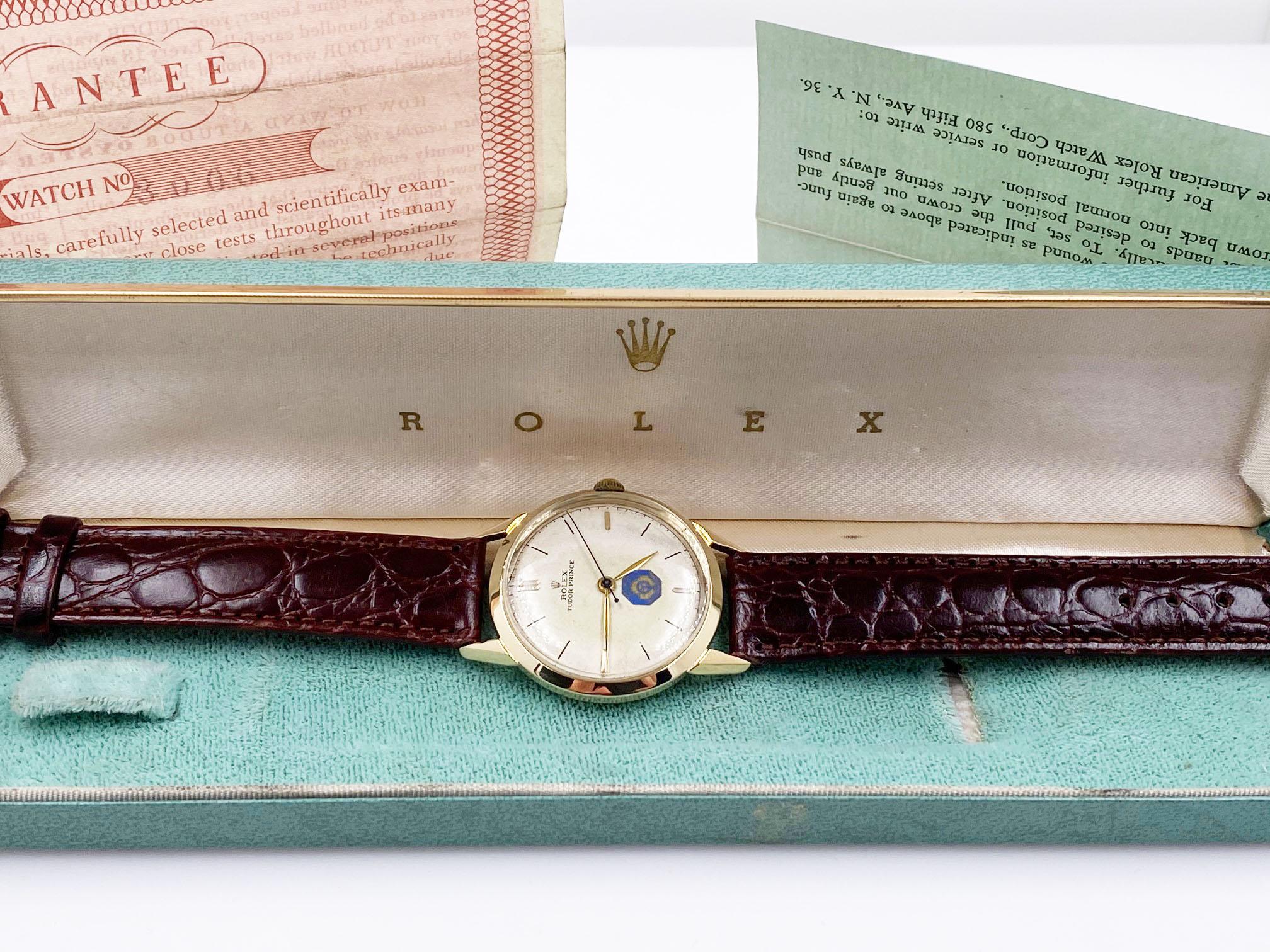 Rolex Tudor Prince Optimist International Distinguished 14 Karat Gold Box Papers In Good Condition In San Diego, CA