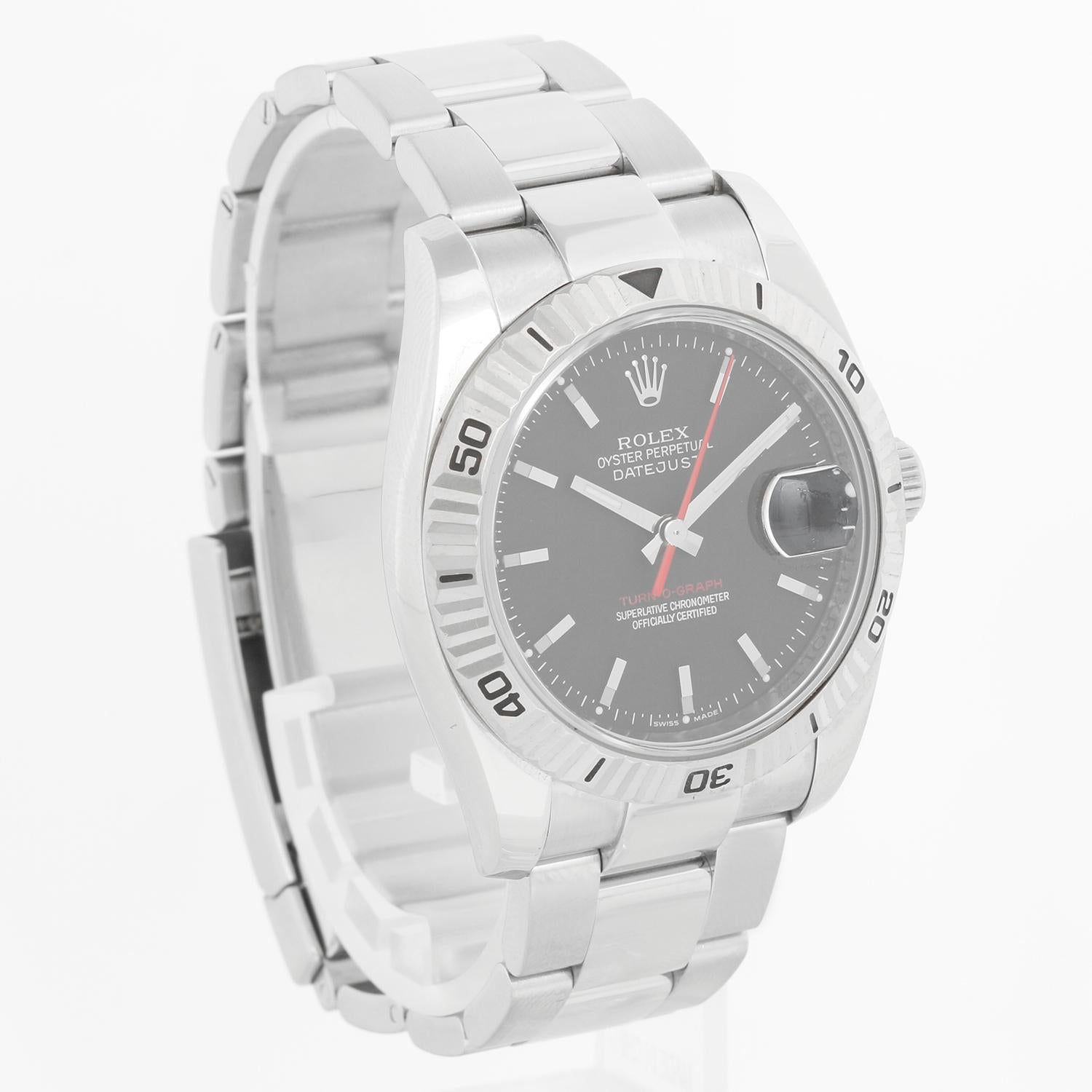 Rolex Turnograph Datejust Men's Stainless Steel Watch 116264 - Automatic winding, 31 jewel, sapphire crystal. Stainless steel case with 18k white gold Thunderbird bezel . Charcoal dial with stick markers; red date and second hand. Stainless steel