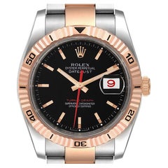 Rolex Turnograph Datejust Rose Gold Black Dial Mens Watch 116261 Box Papers