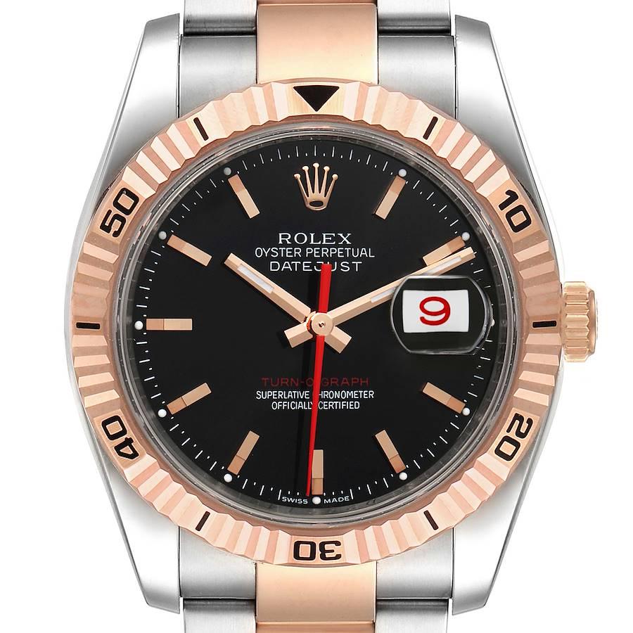 Rolex Turnograph Datejust Steel Rose Gold Black Dial Mens Watch 116261