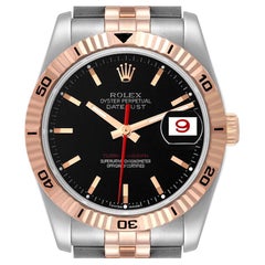 Rolex Turnograph Datejust Steel Rose Gold Black Dial Mens Watch 116261